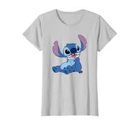 Disney Lilo & Stitch Happy Mood Good Alien Pose Logo T-Shirt, Femme, Argent, M