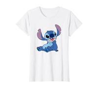 Disney Lilo & Stitch Happy Mood Good Alien Pose Logo T-Shirt, Femme, Blanc, XL