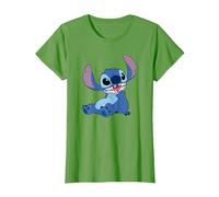 Disney Lilo & Stitch Happy Mood Good Alien Pose Logo T-Shirt, Femme, Herbe, L