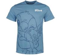 Disney Lilo & Stitch Hugging Stitch Femme T-Shirt Manches Courtes Bleu S 100% Coton Regular/Coupe Standard