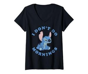 Disney Lilo & Stitch I Don't Do Mornings Distressed Stitch T-Shirt avec Col en V