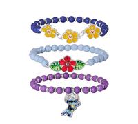 Disney Lilo & Stitch Lot de 3 Bracelets de Licence Officielle, Bracelet d'Amitié avec Cordon et Fleur, Cadeaux