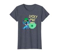 Disney Lilo & Stitch Lucky Me Stitch St Patrick’s Day T-Shirt, Femme, Bleu Chiné, S