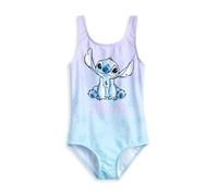 Disney Lilo & Stitch Maillot de Bain 1 pièce Bleu et Violet à Fleurs pour Filles | Maillots de Bain sans Manches Stitch Character | Vêtements de Plage à Enfiler pour Enfants - 8-9 Ans