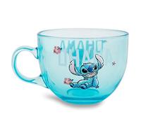 Disney Lilo & Stitch Ohana Tasse à café en verre,Grande tasse à café tropicale pour expresso, caféine, boissons,Cadeaux mignons et objets de collection,Peut contenir 473 ml