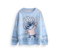 Disney Lilo & Stitch Pull de Noël pour Enfants en Bleu | Pull tricoté Graphique Chaud pour Enfants | Haut en Tricot à Manches Longues des fêtes festives | Pull tricoté Cadeau de Marchandise