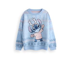 Disney Lilo & Stitch Pull de Noël pour Enfants en Bleu | Pull tricoté Graphique Chaud pour Enfants | Haut en Tricot à Manches Longues des fêtes festives | Pull tricoté Cadeau de Marchandise