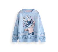 Disney Lilo & Stitch Pull de Noël pour Femme en Bleu | Pull tricoté Graphique Chaud pour Adultes | Haut en Tricot à Manches Longues Festif | Pull Amusant en Tricot Unique pour Elle, Noël - Bleu, XL