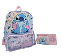 Disney Lilo & Stitch Sac à dos pour fille - Ensemble cartable 3 pièces avec sac à main, portefeuille et porte-clés Stitch