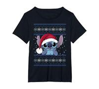 Disney Lilo & Stitch Santa Hat Stitch Ugly Sweater Style T-Shirt, Femme Grandes tailles, Noir, 5X