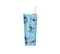 Disney Lilo & Stitch Snack Toss Gobelet de voyage à double paroi en acier inoxydable avec couvercle étanche et paille réutilisable - Capacité : 650 ml