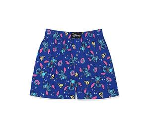 Disney Lilo & Stitch Snacks Mens Cotton Jersey Button Fly Boxer Lounge Shorts (X-Large, Blue)
