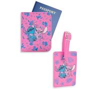 Disney Lilo & Stitch Stitch & Angel Ensemble cadeau portefeuille rose | Organiseur de documents de voyage | Accessoires unisexes pour enfants avec motif de feuille | Merch de style dessin animé rétro