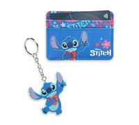 Disney Lilo & Stitch Stitch Ensemble portefeuille bleu pour femme | Porte-carte et porte-clés avec motif floral | Marchandise rétro pour tous les âges | Marchandise Lilo & Stitch