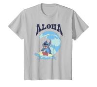 Disney Lilo & Stitch Surfer Aloha Big Wave Portrait T-Shirt, Enfant, Argent, 8 ans