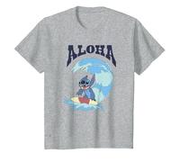 Disney Lilo & Stitch Surfer Aloha Big Wave Portrait T-Shirt, Enfant, Gris Chiné, 12 ans