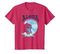 Disney Lilo & Stitch Surfer Aloha Big Wave Portrait T-Shirt, Enfant, Rouge Chiné, 12 ans