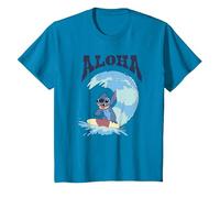 Disney Lilo & Stitch Surfer Aloha Big Wave Portrait T-Shirt, Enfant, Saphir, 12 ans