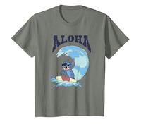 Disney Lilo & Stitch Surfer Aloha Big Wave Portrait T-Shirt, Enfant, Vert kaki chiné, 6 ans
