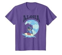 Disney Lilo & Stitch Surfer Aloha Big Wave Portrait T-Shirt, Enfant, Violet Chiné, 8 ans