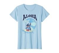 Disney Lilo & Stitch Surfer Aloha Big Wave Portrait T-Shirt, Femme, Bleu Céleste, XXL