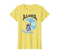 Disney Lilo & Stitch Surfer Aloha Big Wave Portrait T-Shirt, Femme, Citron, M
