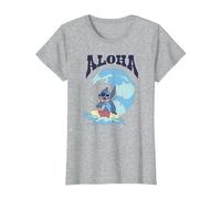 Disney Lilo & Stitch Surfer Aloha Big Wave Portrait T-Shirt, Femme, Gris Chiné, XXL