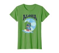 Disney Lilo & Stitch Surfer Aloha Big Wave Portrait T-Shirt, Femme, Herbe, XS