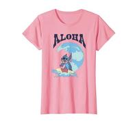 Disney Lilo & Stitch Surfer Aloha Big Wave Portrait T-Shirt, Femme, Rose, XXL