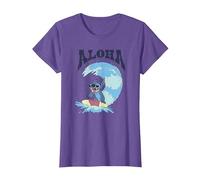 Disney Lilo & Stitch Surfer Aloha Big Wave Portrait T-Shirt, Femme, Violet Chiné, S