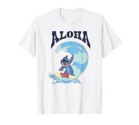 Disney Lilo & Stitch Surfer Aloha Big Wave Portrait T-Shirt, Homme, Blanc, M