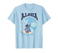 Disney Lilo & Stitch Surfer Aloha Big Wave Portrait T-Shirt, Homme, Bleu Céleste, XXL