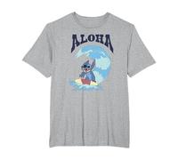 Disney Lilo & Stitch Surfer Aloha Big Wave Portrait T-Shirt, Homme Grandes tailles, Gris Chiné, 5X Tall