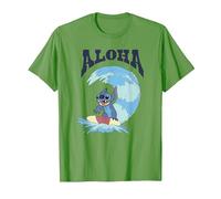 Disney Lilo & Stitch Surfer Aloha Big Wave Portrait T-Shirt, Homme, Herbe, XXL