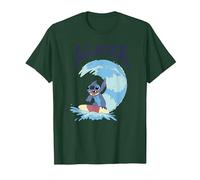 Disney Lilo & Stitch Surfer Aloha Big Wave Portrait T-Shirt, Homme, Vert Forêt, XL