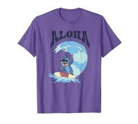 Disney Lilo & Stitch Surfer Aloha Big Wave Portrait T-Shirt, Homme, Violet Chiné, XL