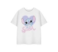 Disney Lilo & Stitch T-Shirt à Manches Courtes Blanc à Bulles en Forme de cœur pour Enfants | T-Shirt Graphique à Bulles en Forme de cœur | Chemise de Personnage Stitch | Vêtements Mignons