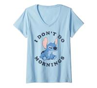 Disney Lilo & Stitch Vintage I Don't Do Mornings Stitch V2 T-Shirt avec Col en V