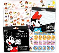 Disney Lot d'autocollants Mickey et Minnie pour filles et enfants - Ensemble de cadeaux de fête Mickey et Minni Mouse avec 12 feuilles d'autocollants pour fête d'anniversaire d'enfants, fournitures de