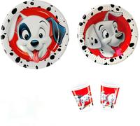 Disney Lot de 12 assiettes en papier la charge des 101 Dalmatiens (6 x 23 cm + 6 x 20 cm) + 8 verres pour fête d'anniversaire
