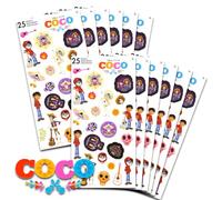 Disney Lot de 12 feuilles d'autocollants Coco pour garçons et filles - Pour fête d'anniversaire d'enfants, sacs à friandises, Halloween, tours ou friandises