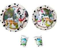 Disney Lot de 16 assiettes en papier la charge des 101 Dalmatiens (8 x 20 cm + 8 x 23 cm) + 8 verres pour fête d'anniversaire