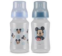 Disney Lot de 2 biberons Mickey Mouse en forme de sablier pour nouveau-nés et tous les bébés - 325 ml - En plastique sans BPA