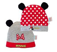 Disney Lot de 2 bonnets Minnie Mouse - 2 motifs - Taille 86/92, gris, rouge, noir, blanc, 18-24 mois