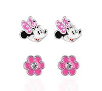 Disney Lot de 2 boucles d'oreilles Minnie Mouse en laiton avec émail coloré et zircons blancs pour femme, prêt à offrir, bijoux officiels Disney