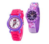 Disney Lot de 2 montres pour enfants de 4 à 7 ans - Avec cadran Isabela d'Encanto et Minnie Mouse - Lunettes violettes et roses avec bracelets floraux en nylon et en silicone - Obtenez 2 montres