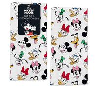 Disney Lot de 2 torchons de Cuisine 100% Coton, Doux et absorbants, durables, lavables en Machine, Motifs Mickey, Minnie et Stitch, 40,6 x 66 cm, lavables en Machine (Mickey et Ses Amis)