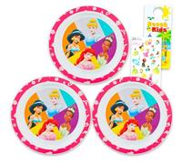 Disney Lot de 3 assiettes en plastique avec Ariel, Cendrillon, et d'autres plus autocollants, plus | Assiettes princesse Disney pour filles et enfants
