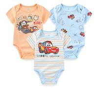 Disney Lot de 3 bodies bébé Cars, Blanc/pêche/bleu, 3-6 mois