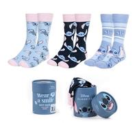 Disney Lot de 3 paires de chaussettes Lilo et Stitch dans un bel emballage cadeau, bleu clair, 36-43
